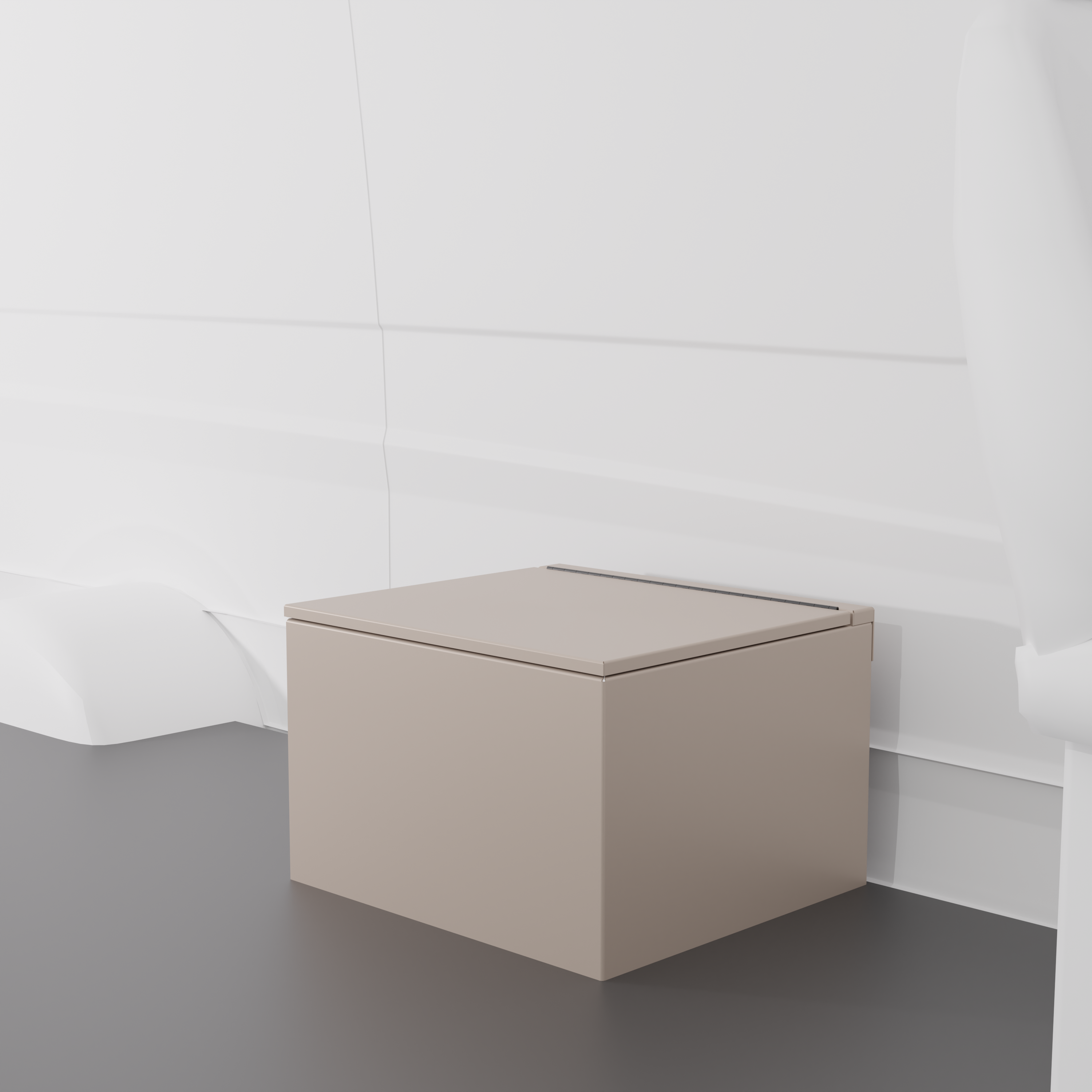 Sandstone 24" x 22” x 16” aluminum storage bench with flip-top lid installed in a van interior.