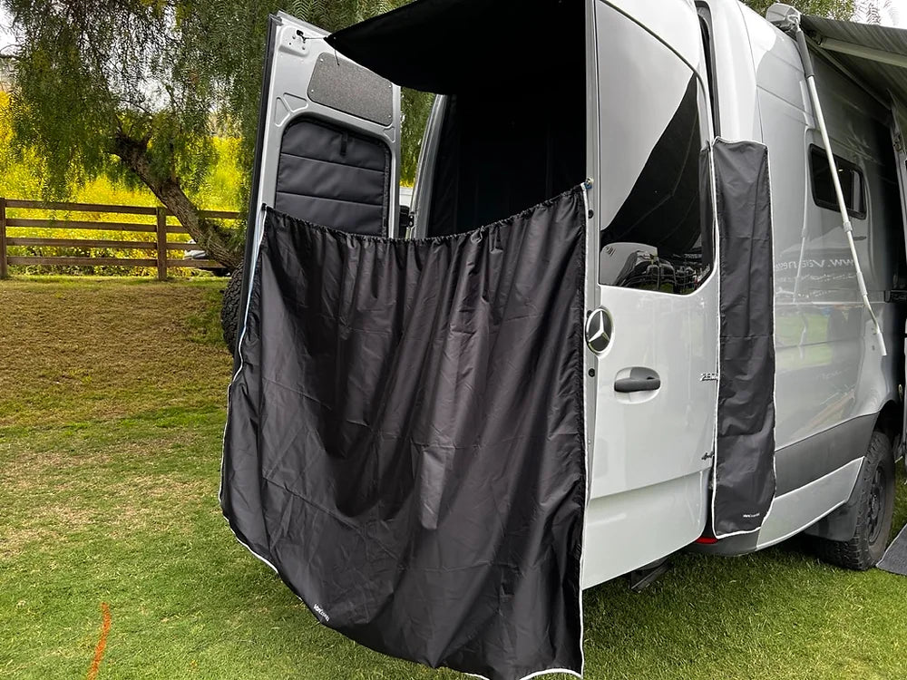 Adjustable Rear Door Shower Curtain with Side Privacy Panels