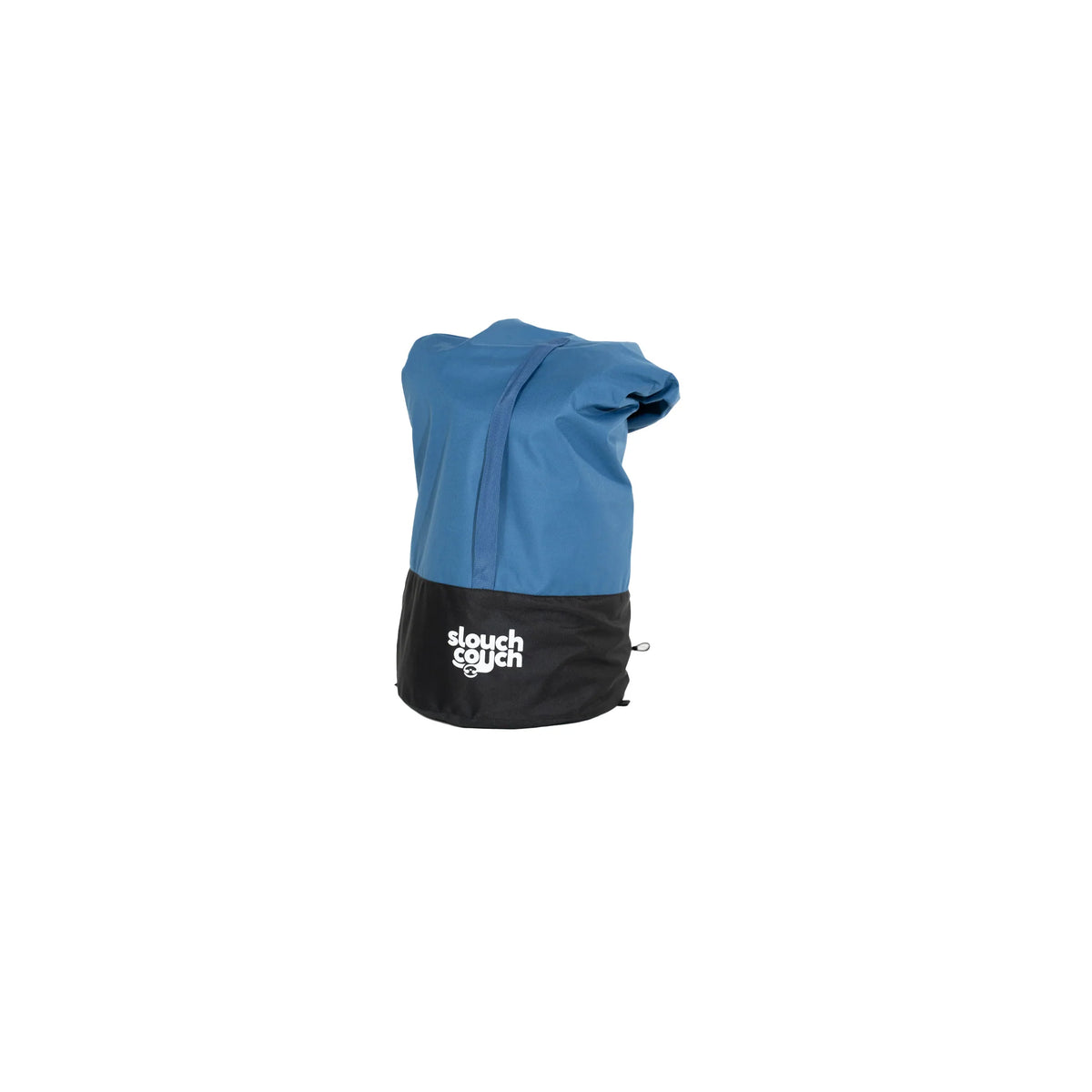 Blue Slouchcouch self-inflating outdoor couch packed down completely inside its durable storage sack.