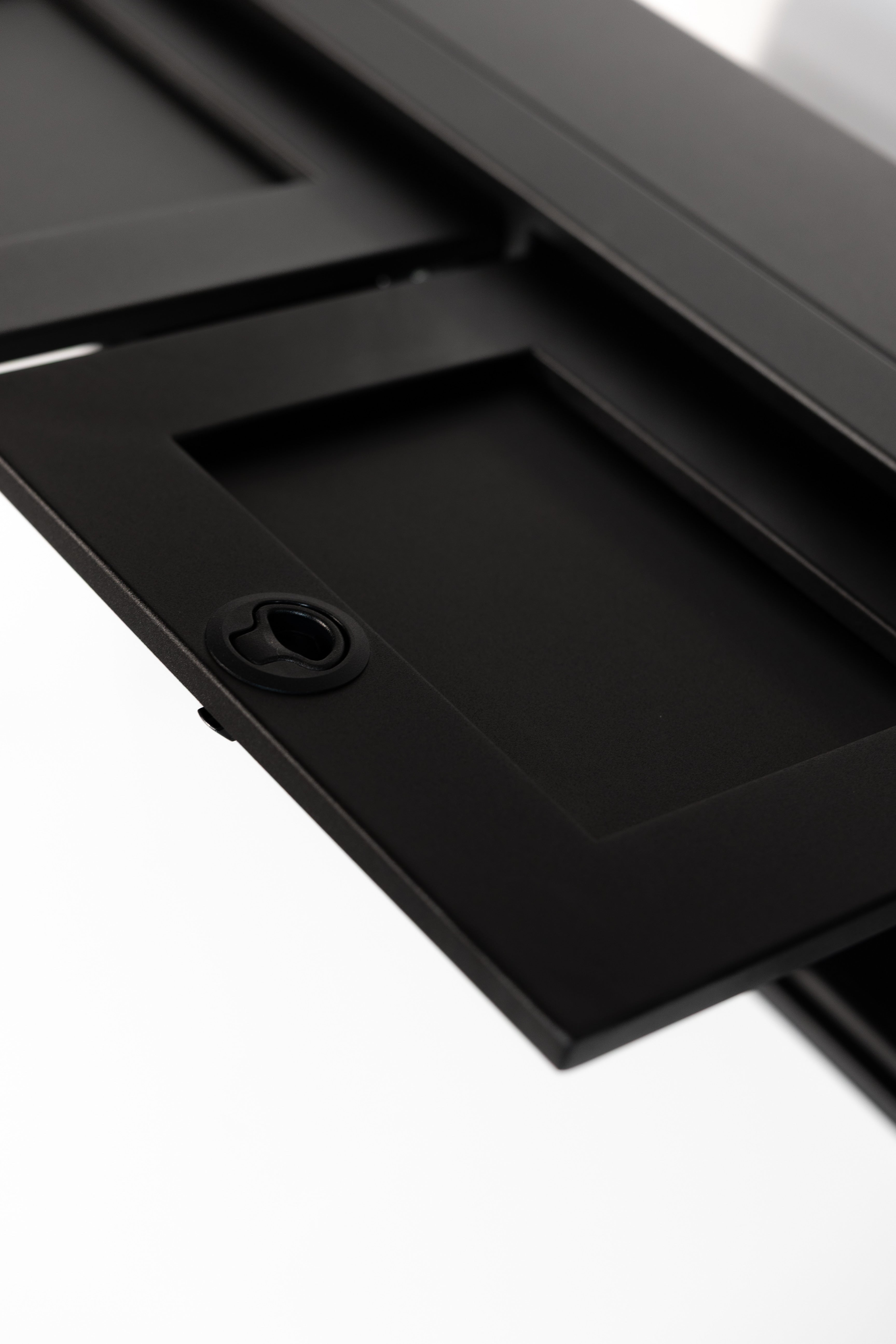 Black 36-inch wide aluminum angled upper Van Wife Components cabinet with two shaker-style doors & flush slam latches