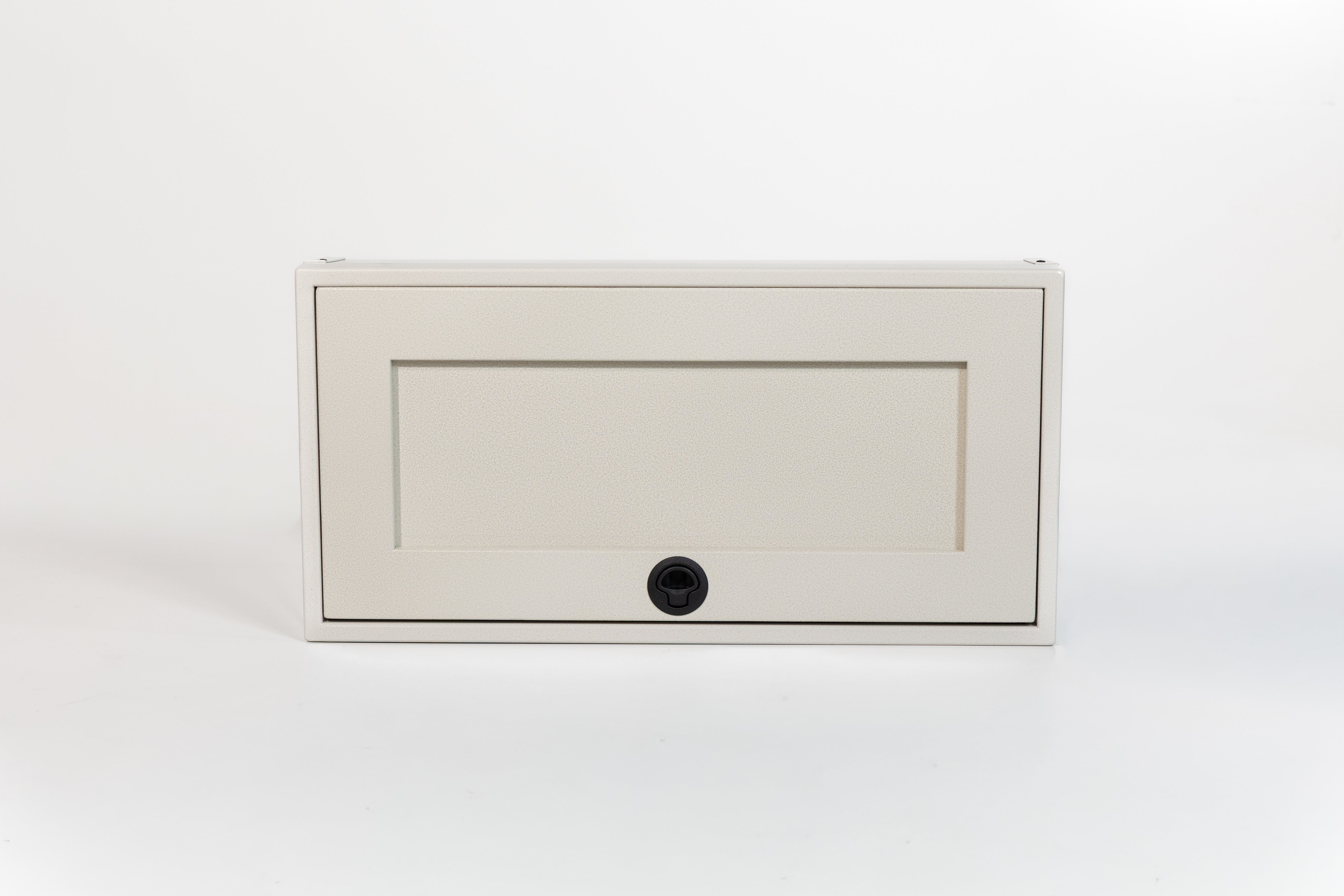 Sandstone 30-inch wide aluminum angled upper Van Wife Components cabinet with a single shaker-style door & flush slam latch