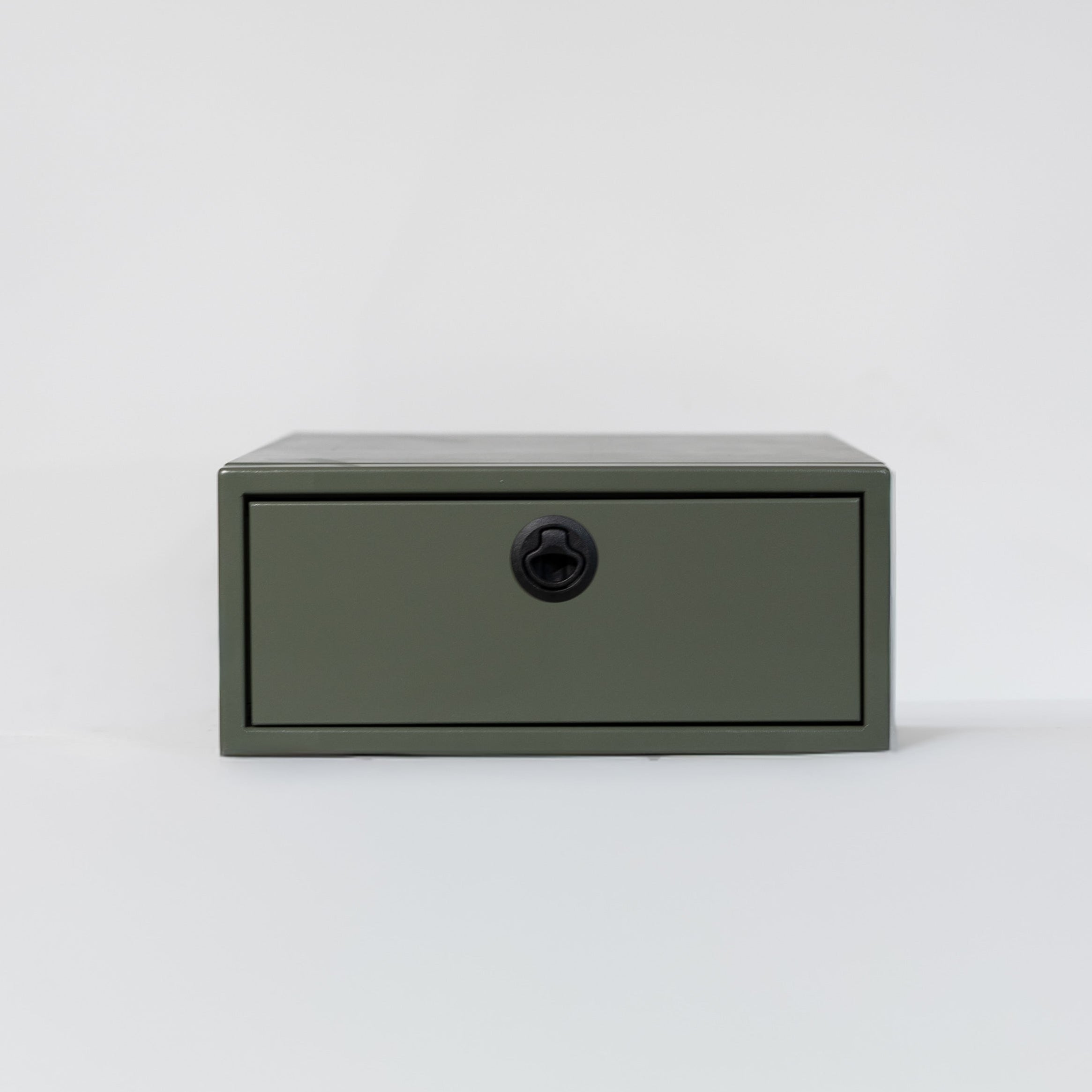 Front view of the Winnebago Ekko nightstand by Van Wife Components in Matte Green