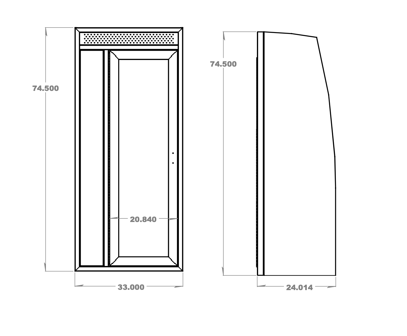 33" Shower - 33" x 24" x 74.5"