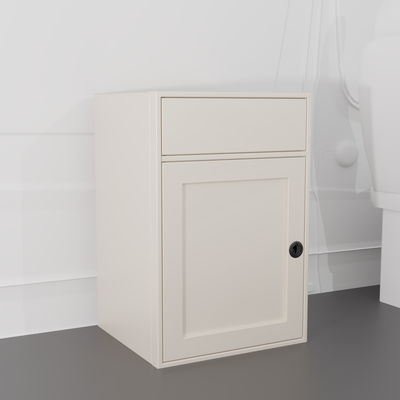 White 24-inch wide, 22-inch deep, 36-in tall aluminum sink base cabinet with a single shaker-style lower door and a structural top designed to house an RV sink installed in a van

