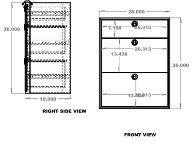 28" Three Drawer Base Cabinet (Shallow) - 28" x 18" x 36"