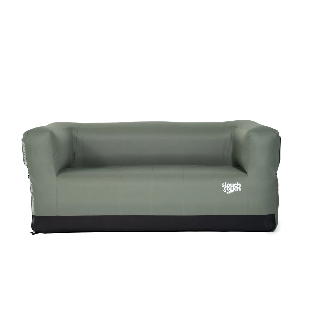 Green Slouchcouch inflatable outdoor love seat fully inflated.