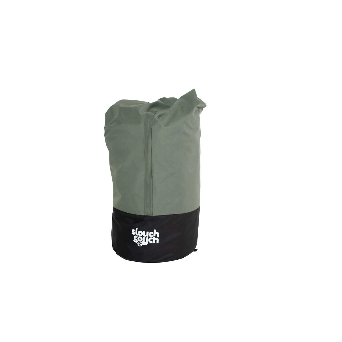 Green Slouchcouch self-inflating outdoor couch packed down completely inside its durable storage sack.