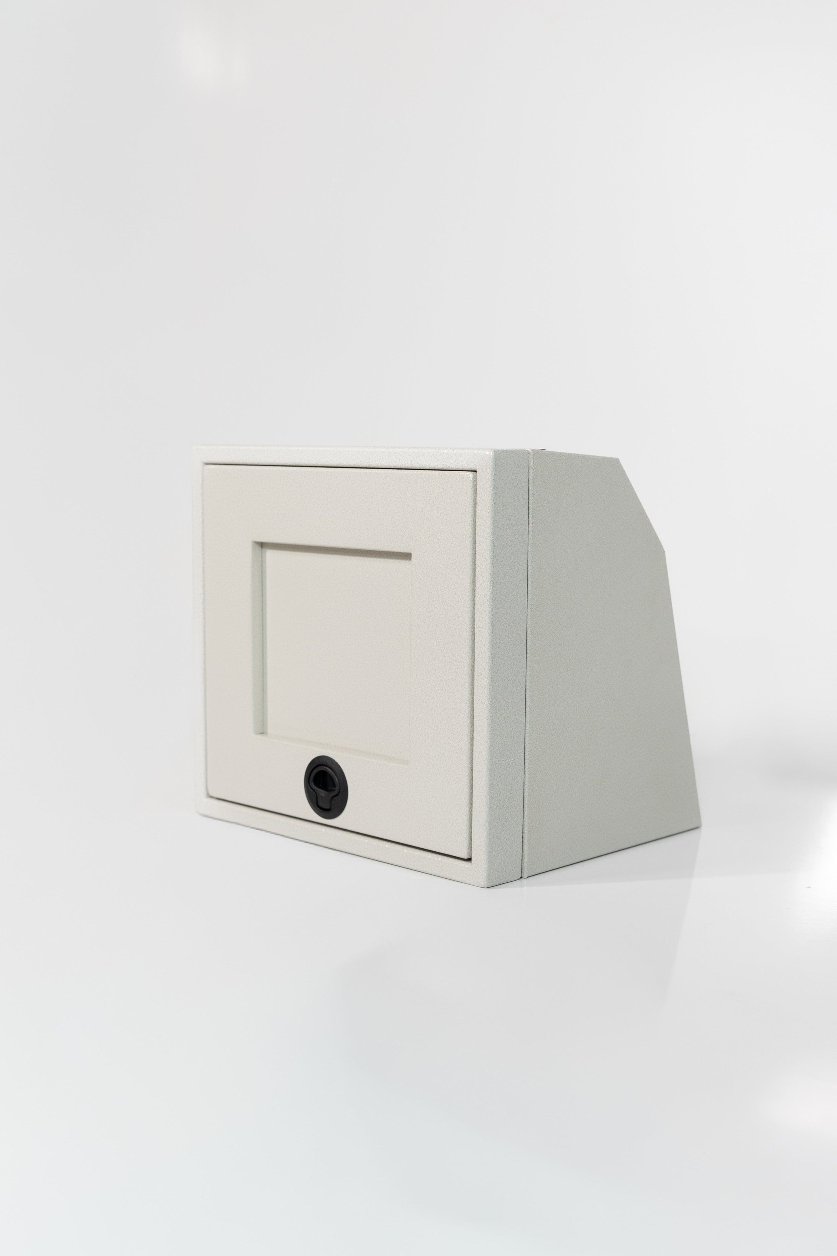 Sandstone 16-inch wide aluminum angled upper Van Wife Components cabinet with a single shaker-style door & flush slam latch 