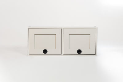 White 36-inch wide aluminum angled upper Van Wife Components cabinet with two shaker-style doors & flush slam latches 