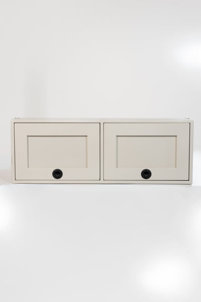 White 42-inch wide aluminum angled upper Van Wife Components cabinet with two shaker-style doors & flush slam latches