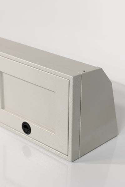 White 42-inch wide aluminum angled upper Van Wife Components cabinet with two shaker-style doors & flush slam latches