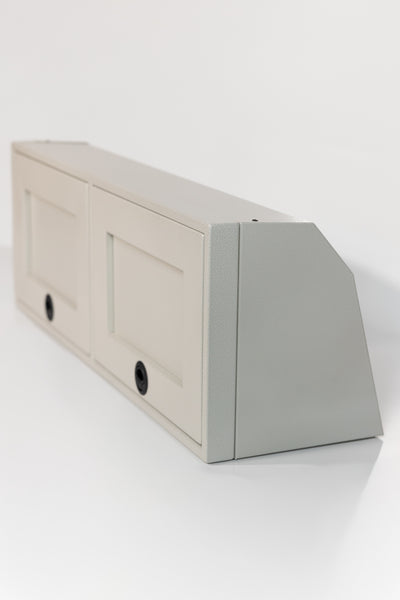 White 42-inch wide aluminum angled upper Van Wife Components cabinet with two shaker-style doors & flush slam latches