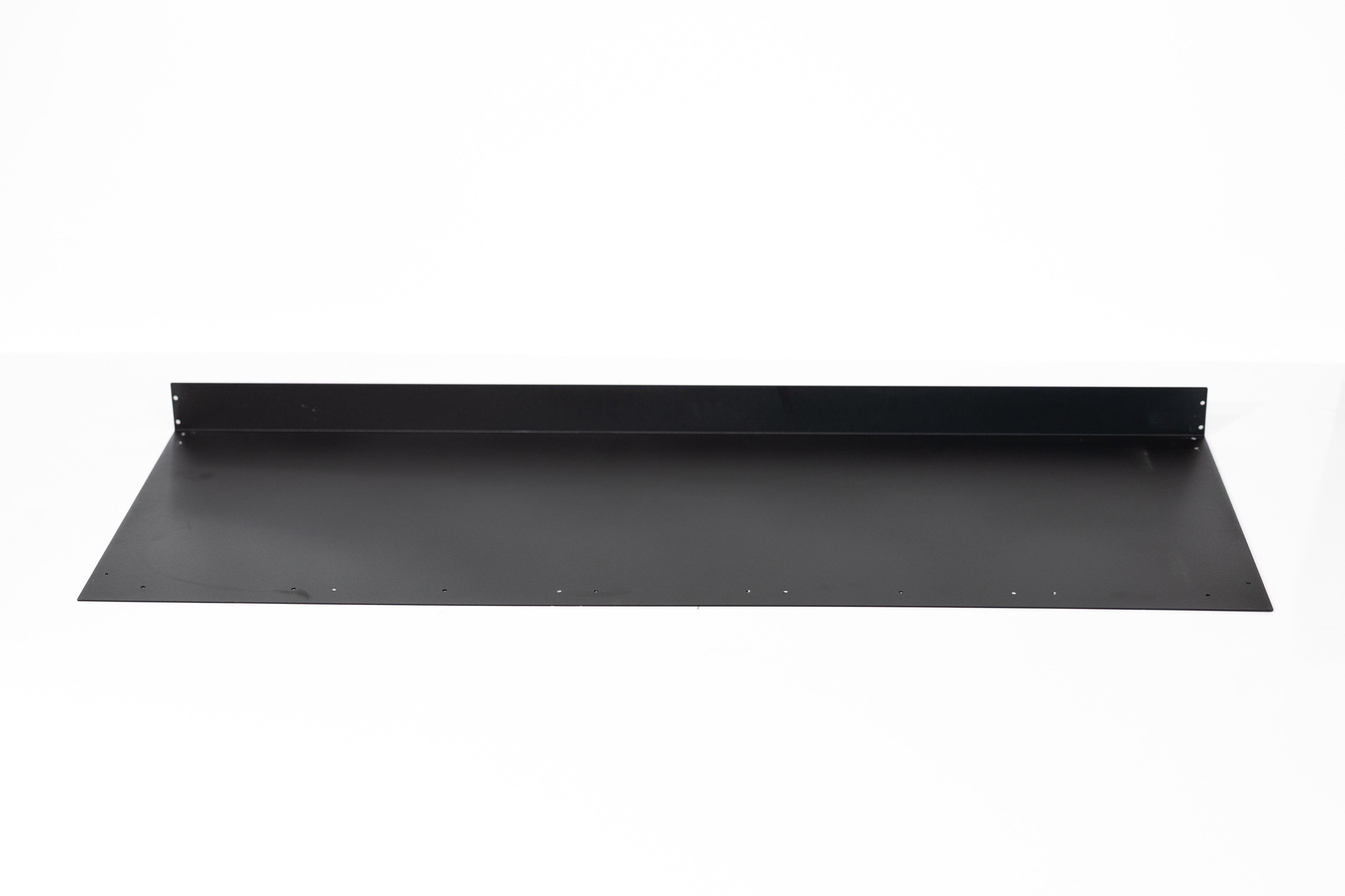 Black powder-coated aluminum shelf for 22-inch Van Wife Components wheel well cover.
