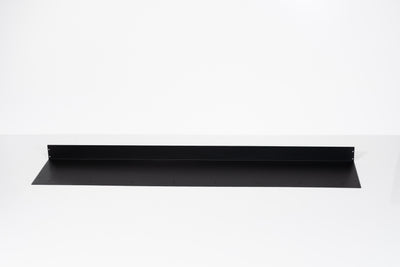 Black powder-coated aluminum shelf for 12-inch Van Wife Components wheel well cover.
