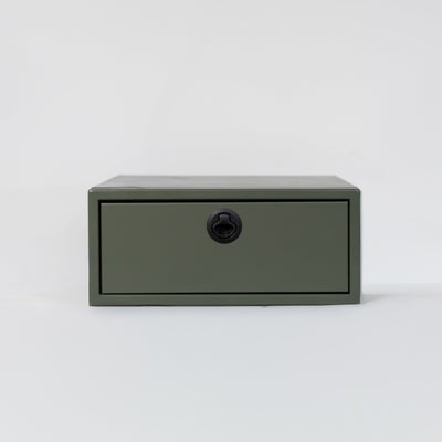 Front view of the Winnebago Ekko nightstand by Van Wife Components in Matte Green