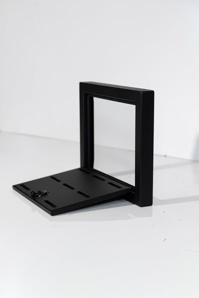 Black Powder-coated aluminum 18-inch face extension with flip-down door for Van Wife Components wheel well covers.
