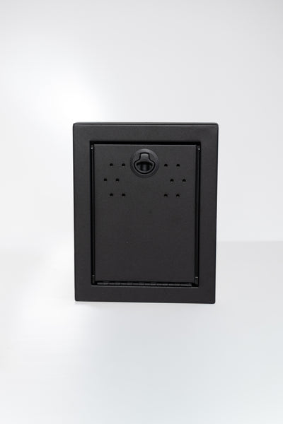 Black Powder-coated aluminum 12-inch face extension with flip-down door for Van Wife Components wheel well covers.