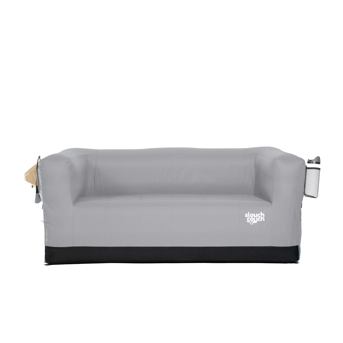 Gray Slouchcouch inflatable outdoor love seat fully inflated.
