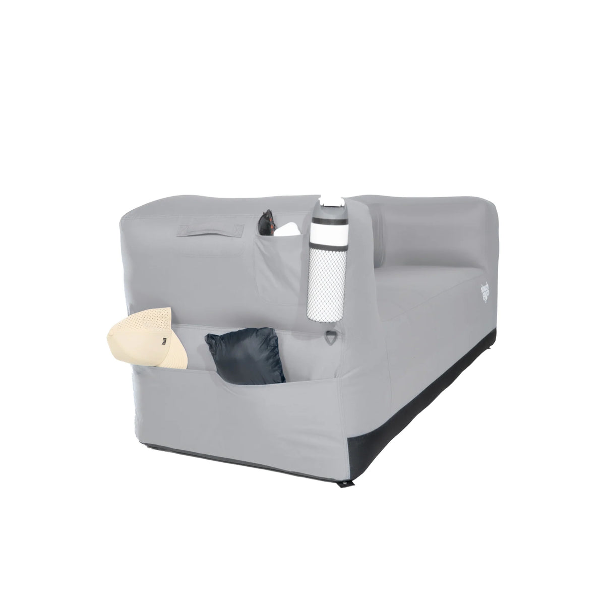 Gray Slouchcouch inflatable outdoor love seat fully inflated.