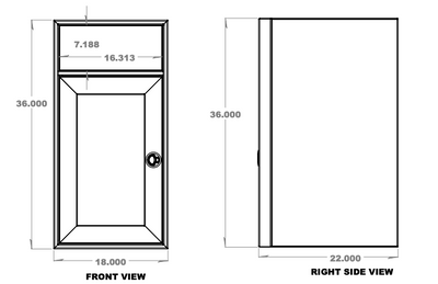 18-inch wide, 22-inch deep, 36-inch tall aluminum sink base cabinet with reversible shaker door and blank structural top for housing drop in RV sink 