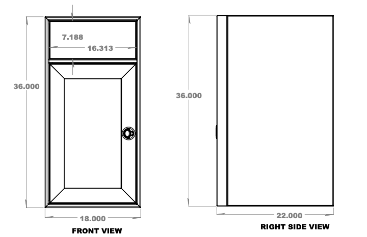 18-inch wide, 22-inch deep, 36-inch tall aluminum sink base cabinet with reversible shaker door and blank structural top for housing drop in RV sink 